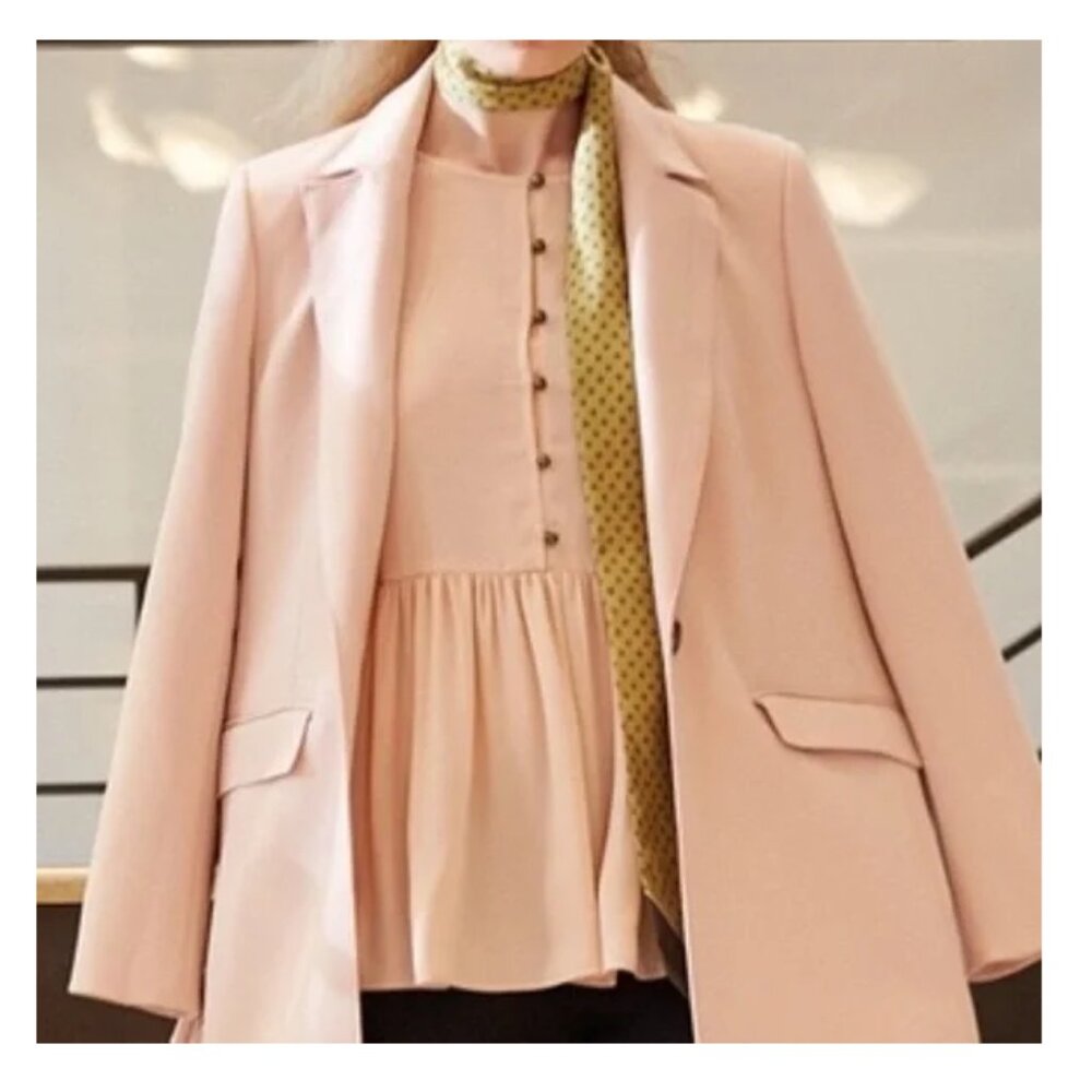 Olivia Palmero x Banana Republic Dusty Pink Peplum Babydoll Blouse L - Picture 2 of 8